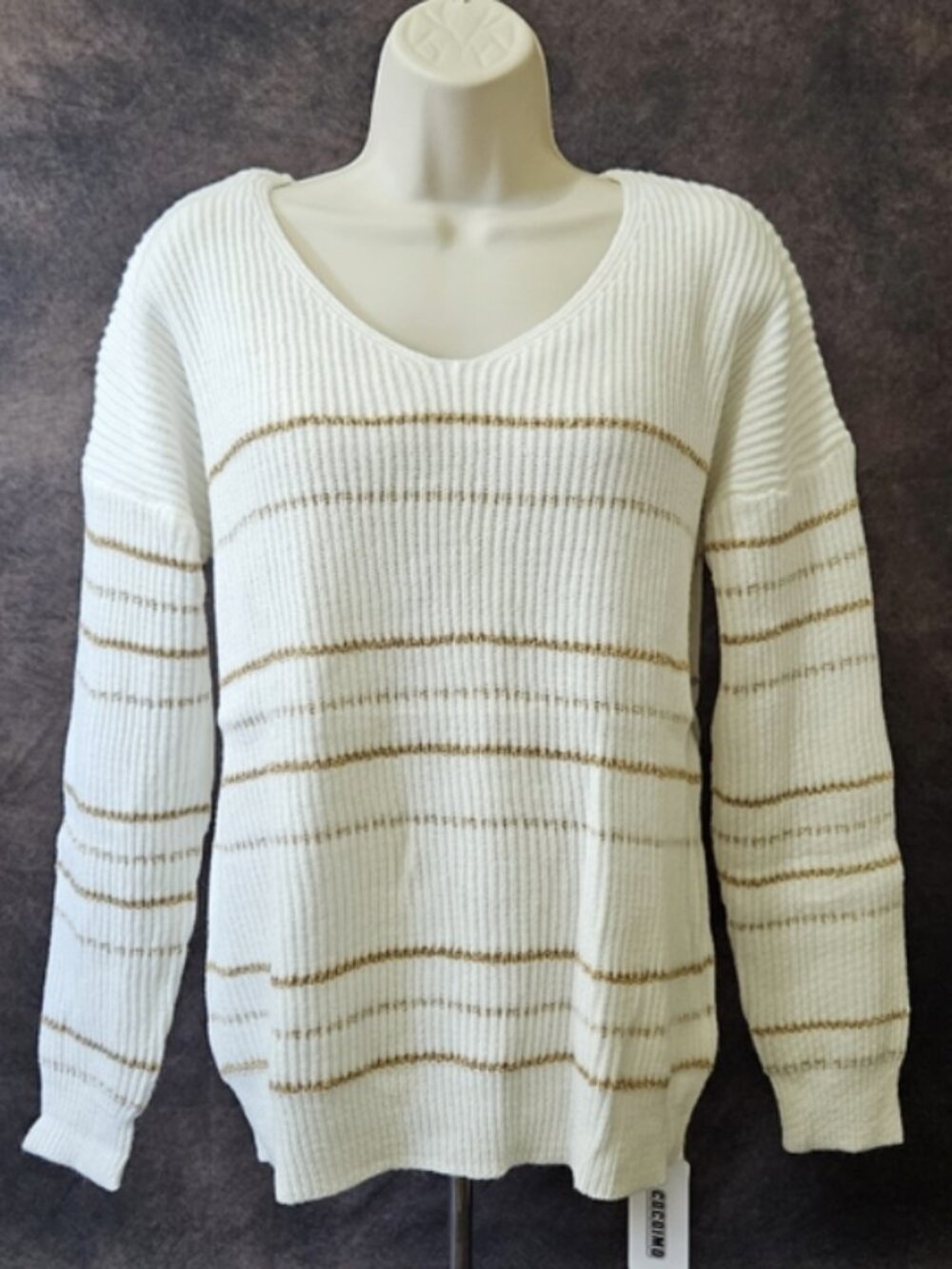 [NWT] Cocoimo V-Neck Loose Fitting Striped V-Neck Sweater - Picture 2 of 9